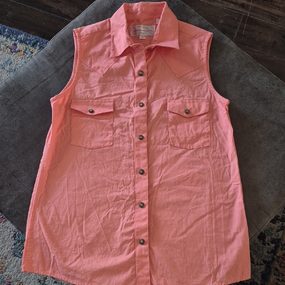 Panhandle Slim Tops - Panhandle Slim Coral Sleeveless Button Down Shirt